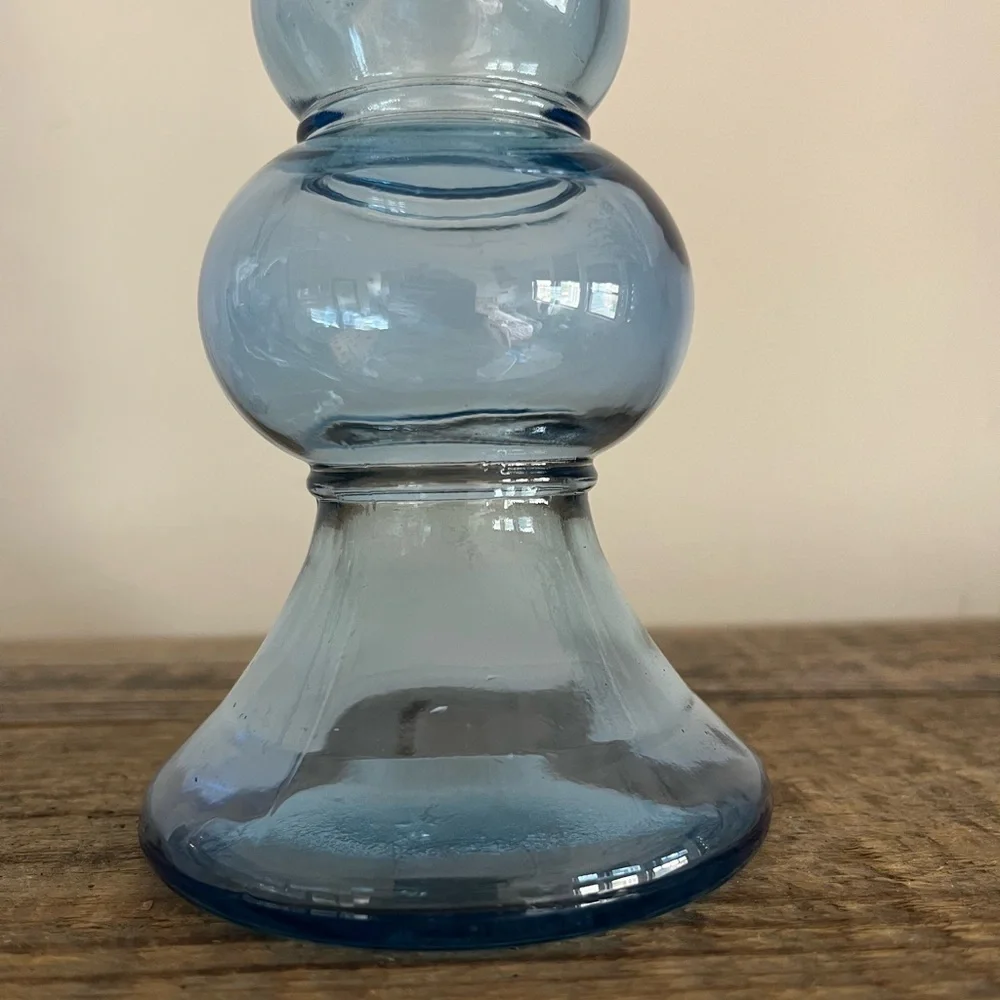 Elegant Blue Bubble Glass Candle Holder